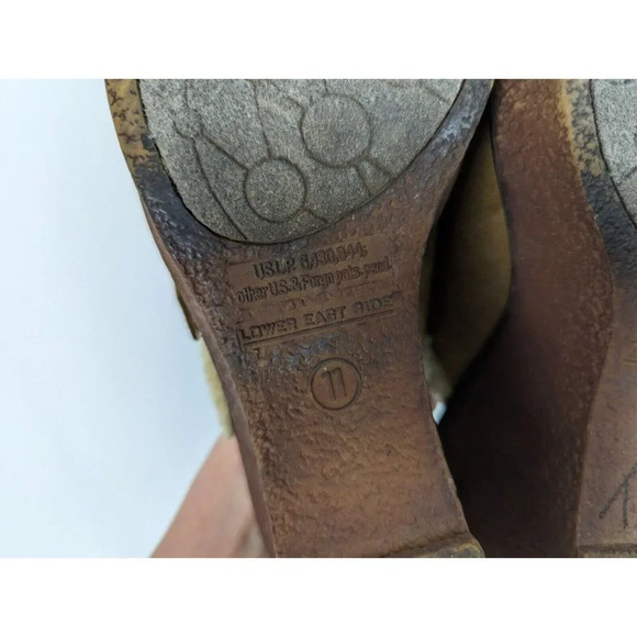 Vintage Y2K 90s Lower East Side 11 Tan Suede Wedge Mule Clog Sherpa Trim Chunky - Picture 11 of 11